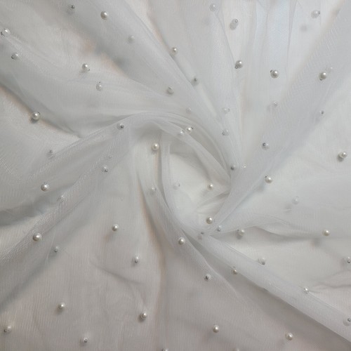 Tulle beaded pearl lace fabric - tulle,