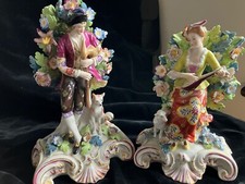 ANTIQUE FRENCH PAIR PORCELAIN FIGURES 19TH CENTURY SAMSON CHELSEA STYLE BROCAGE
