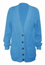 Womens Ladies Cable Chunky Knit Cardigan Button Long Sleeves Grandad Cardigan UK