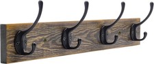 IBosins Wall Mounted Coat Rack, 1 Item-4 Hooks, Brown Plate & Black Hook 