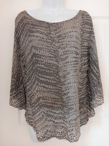 Crochet knit poncho top - knit, grey