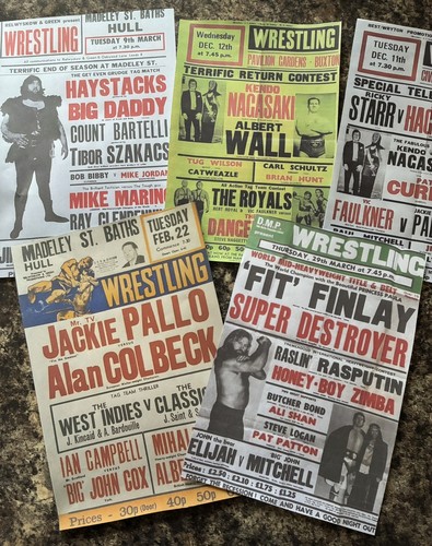 Five wrestling posters - five.,