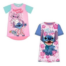 Disney Lilo And Stitch Girls Nightdress Nightie Pyjamas Kids Short Sleeve