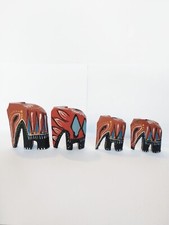 Hand Crafted and Painted Miniature Figurine Wooden Elephant Family of Four