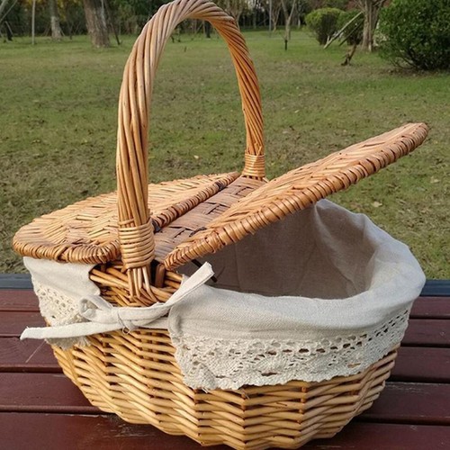 Double lidded wicker basket - lidded,