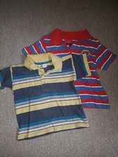 2 X Boys Stripy Polo Shirts 1 is cars Size 12 - 18 Months (B6 J)