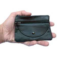 Mens & Ladies | SMALL REAL Leather Coin Purse - Key Wallet | THREE Zips + Button