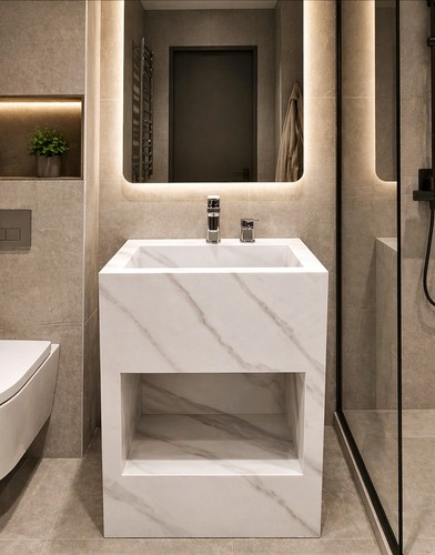 White marble wudu - marble, square