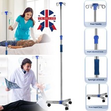 Portable IV Pole Drip Bag Stand Intravenous Silver Foldable w/wheel Pole Stand W