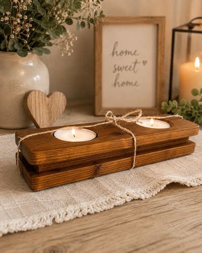Rustic wooden candle holder - , |