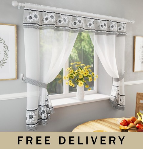Black floral kitchen curtain - floral,
