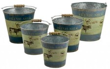 FRESH MILK TIN PAILS BUCKETS 5 SIZES VINTAGE DISPLAY GARDEN KITCHEN SHABBY CHIC