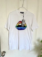 NWT Markus Lupfer Rainbow Sequin Lip T-Shirt | Size XS Cotton Tee
