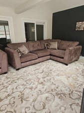 Right Sided corner  Sofa with Arm Chair In Brown Suede Ex Display Designer Sofa 