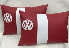 2 x Campervan Faux Leather Vw Red Cushions + Pads 42x 28cm Handmade in Cheshire