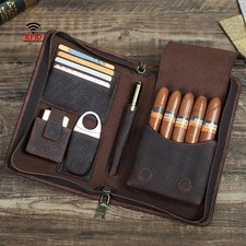 Genuine Leather Cigar Case Holder Travel Humidor Pocket Box Passport Card Holder