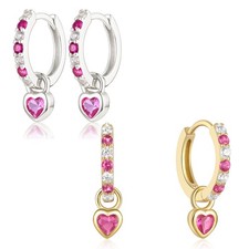 Heart Charm Hoop Earrings 18K