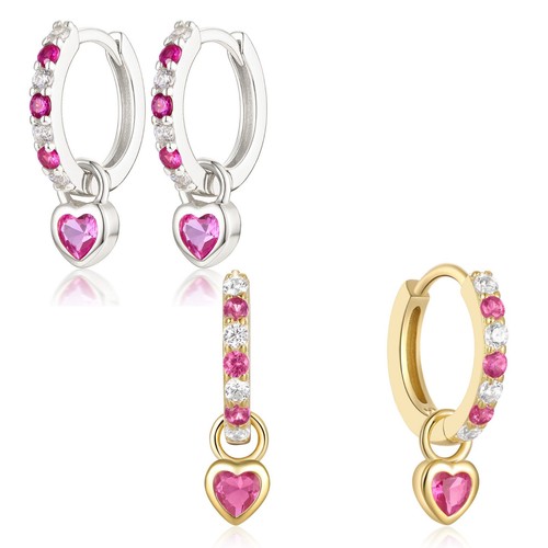 Heart charm hoop earrings - earrings, 18k