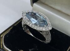 Vtg QVC Tova Sterling Silver 925 Marquis Blue Topaz CZ Diamonique Cluster Ring P