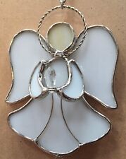 Angel Suncatcher Wind Chimes Stained Glass pearl white angel