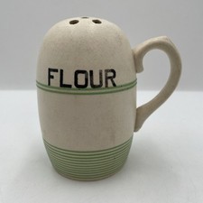 Green Striped Flour Shaker Vintage Kleen Kitchen Ware Circa 1930s/40s        K12