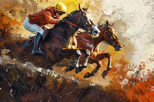 Horse racing colourful - colourful, canvas