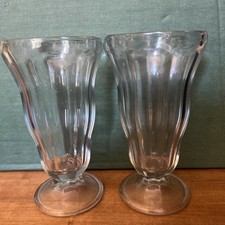 Pair of Old Fashion Ice Cream Glasses Milkshake Malt Soda Fountain Sundae