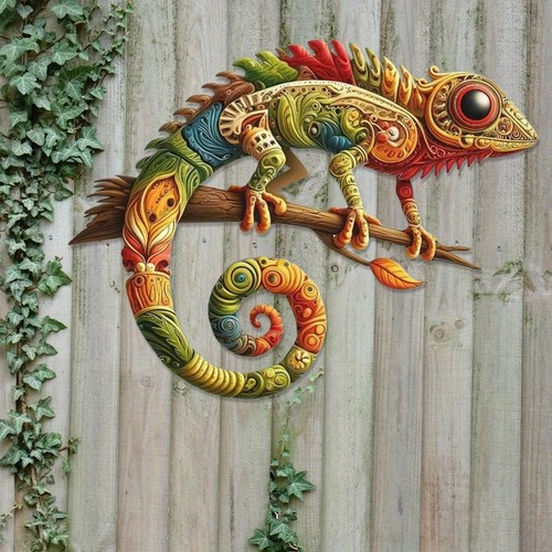 Colorful metal lizard wall art - colorful,