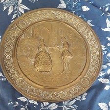 Embossed English Tin Brass Plate Wall Hanging 14 Inch English Courting Couple 