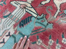 3x5 ANTIQUE ORIENTAL RUG HAND-KNOTTED red blue green old real VINTAGE handmade