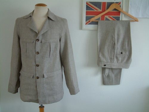 Bespoke linen safari suit - linen, suit..38"