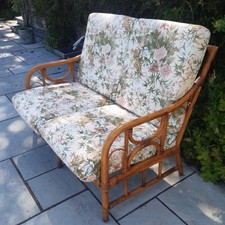 Vintage 1970s/80s Boho Bamboo Style Conservatory Sofa with Cushions