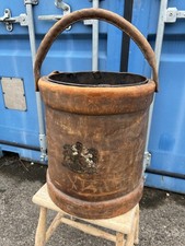 Antique Armorial Leather Shell Case Bucket Cordite Fire Bucket Waste Paper Bin