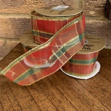 3 x Tartan Wired Decoration Ribbon - Gold / Sparkle - 2 Meters Christmas Wreath