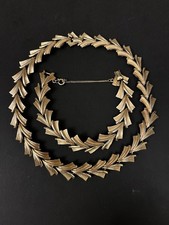 Vintage Gold Corocraft Necklace & Bracelet Set Texured Statement Signed Costume