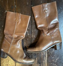 VTG 90s GUCCI Tan RARE Leather PERFORATO Line Pull On RIDING Boots + BOX uk 4 37