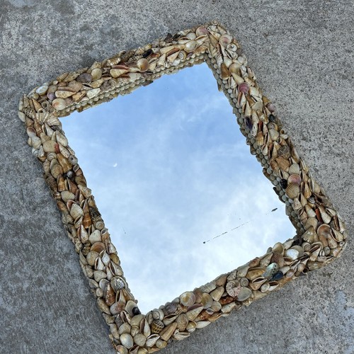 Vtg seashell mirror coastal - seashell,