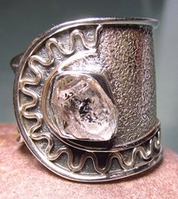 Sterling silver rough Herkimer Diamond quartz stone ring UK M-M½/US 6.5