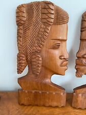 Vintage Pair Wooden Hand Carved African Wall Masks Gallery Wall Airport Art