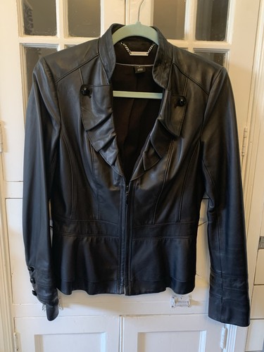 Women black leather ruffle - black,