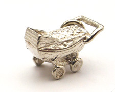 OLD FASHIONED PRAM small vintage sterling silver three dimensional hollow charm