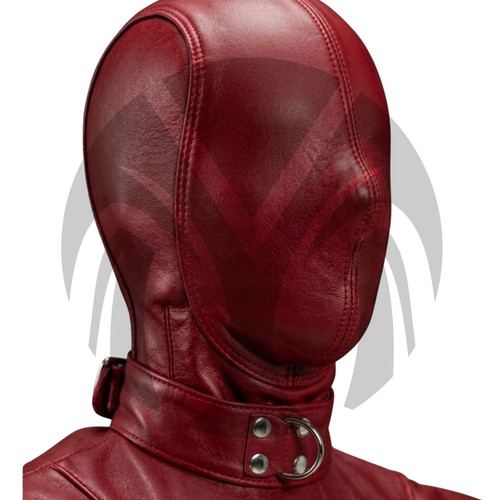 Red leather hood bdsm - red, mask