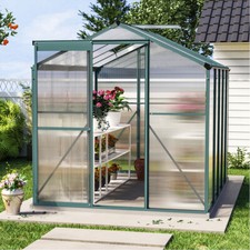 4x6/6x6/8x6/10x6FT Walk-In Greenhouse Aluminium Frame / Polycarb Panel Silver