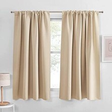 PONY DANCE Window Curtains 45 inch Length - Beige Kitchen Curtains Rod Pocket