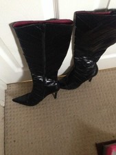 Ladies NINE WEST Black Knee High Leather Boots UK 8W CG M29