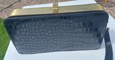  JUNO Black Deco Style Crocodile Effect Clutch Bag Solid Brass Finish + Strap
