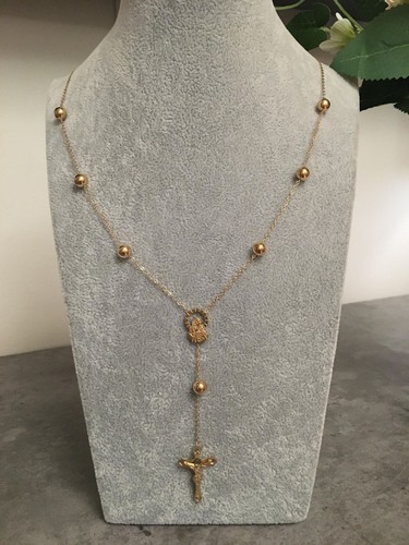 Gold long rosary chain - gold,