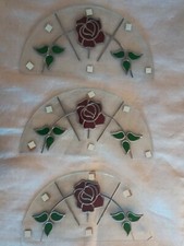 3 x 445x225x3.5mm SINGLE PANE STAINED GLASS BOTH SIDE LEADED SEMICIRCULAR PANELS