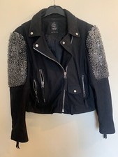 Zara TRF Black Lambskin Biker Jacket Silver Studs Spikes unique rare size M