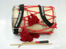 Bhangra Dhol Drum Junior Size 14" x 9" Includes Sticks, Decorations & Gig Bag